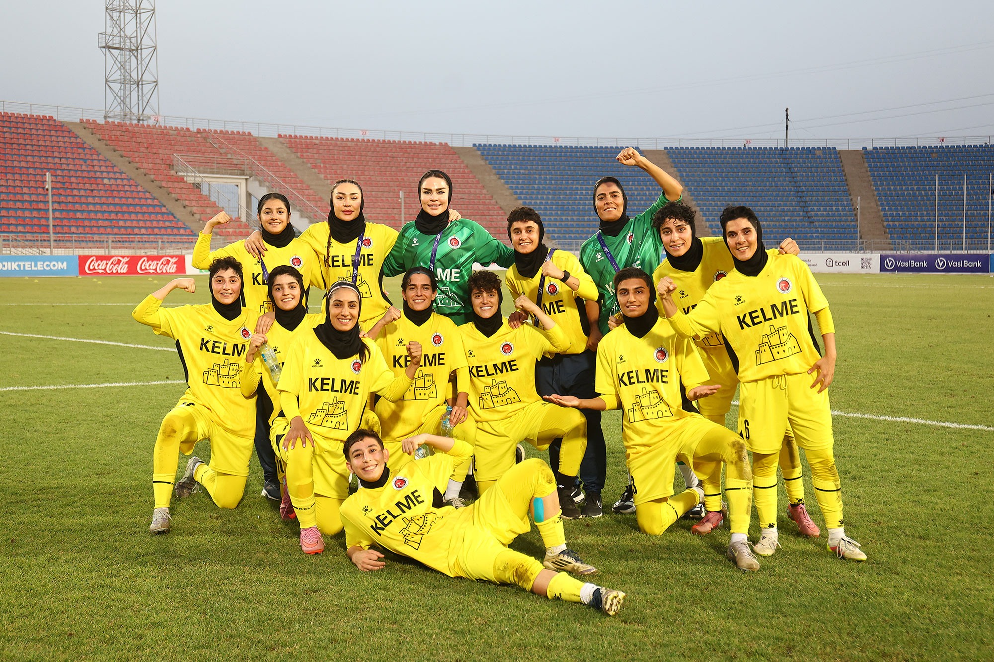 Bam Khatoon FC squad celebrate after qualifying for the AFC Women's Champions League Group Stage